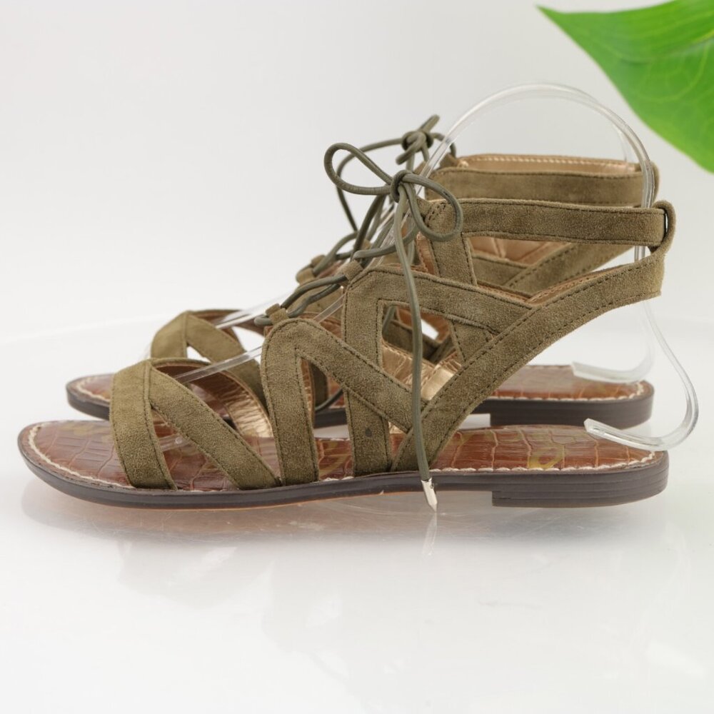 Sam Edelman Womens Gemma Sandals Size 5.5 Olive Green Suede Lace Up Flat Shoes - Picture 5 of 12